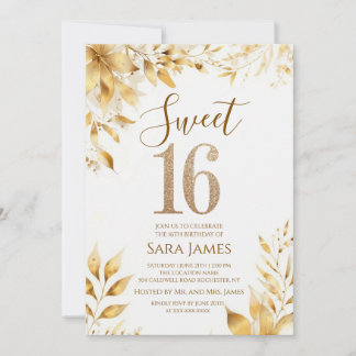 Golden Floral Sweet 16 Birthday Invitation Einladung