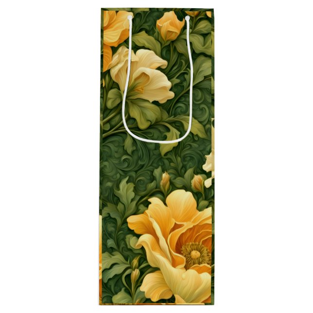 Golden Floral Tapestry Geschenktüte Für Weinflaschen (Vorderseite)