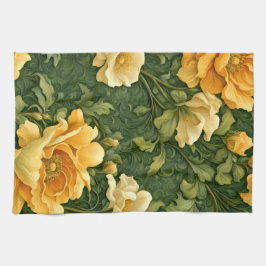 Golden Floral Tapestry Geschirrtuch