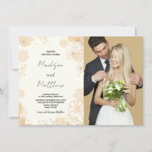 Golden Floral Wedding Einladungen mit Foto
