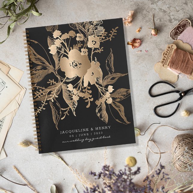 Golden Florals Mariage Livre d'invité Carnet de sp (Créateur téléchargé)