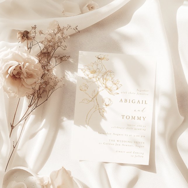 Golden Flowers Classic Modern Wedding Einladung (Von Creator hochgeladen)
