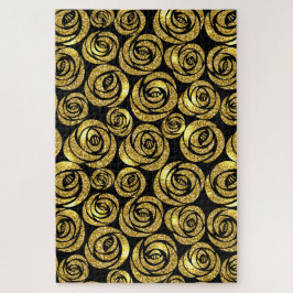 Golden Flowers on Black Background
