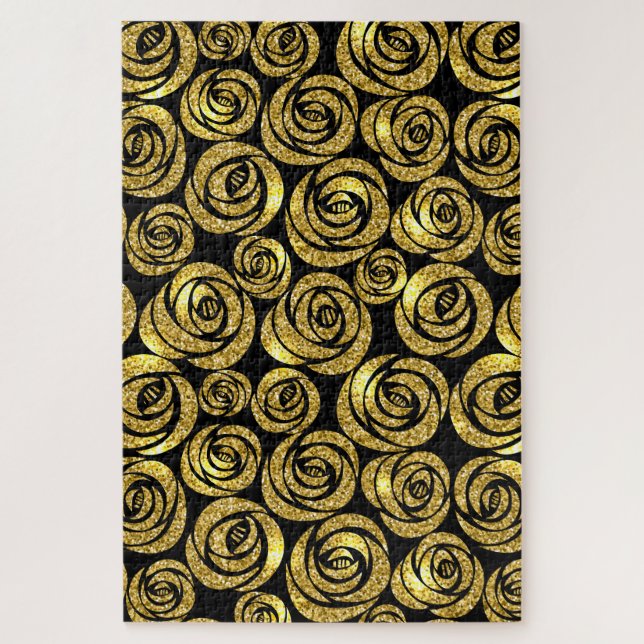 Golden Flowers on Black Background (Vertikal)