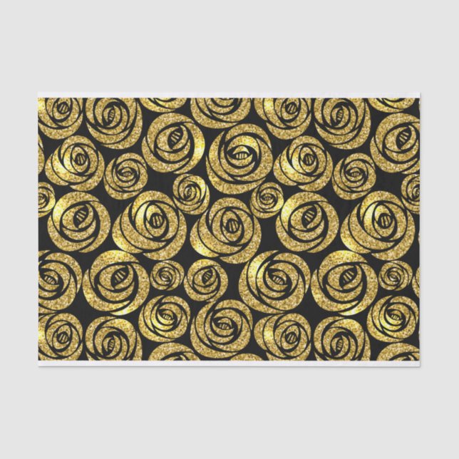 Golden Flowers on Black Background Seidenpapier (Vorderseite)