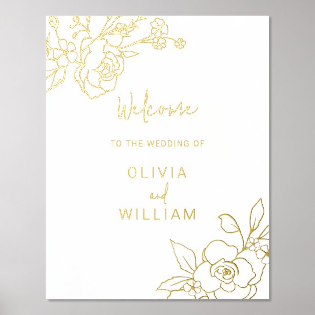 Golden Foil Bloral Wedding Zeremonie Willkommensze Foliendrucke (Vorderseite)