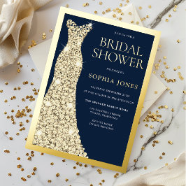 Golden Foil Border Dress Navy Brautparty Folieneinladung