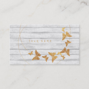 Golden Foil Butterfly White Wood Circles Vip Visitenkarte