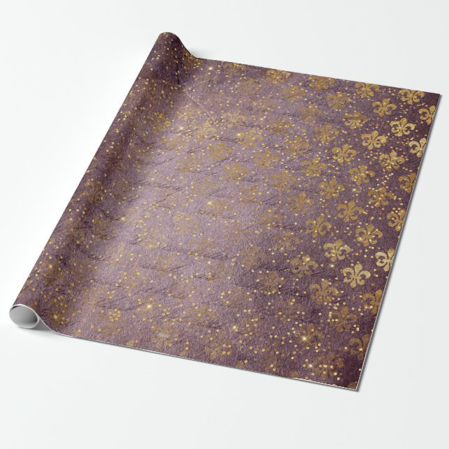 Golden Foil Crown Confetti Royal Lila Velvet Geschenkpapier (Ungerollt)
