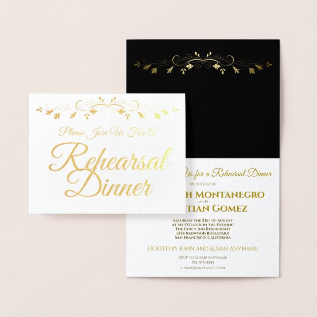Golden Foil Elegantes Probe Abendessen Einladung (Anzeige)