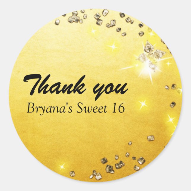 Golden Foil Gems Sparkle Gastgeschenk Sticker (Vorderseite)
