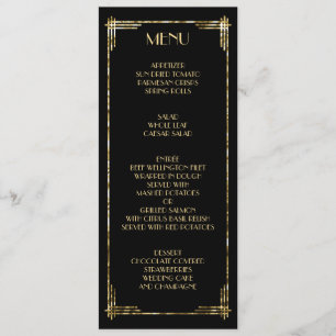 Golden Foil Great Gatsby Art Deco Hochzeitsmenü Menükarte