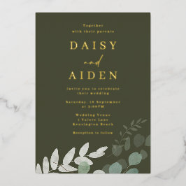 Golden Foil Green Leaf Hochzeit Folieneinladung