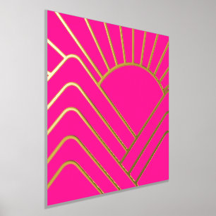 Golden Foil Hot Pink Art Deco Abstrakte Landschaft Foliendrucke