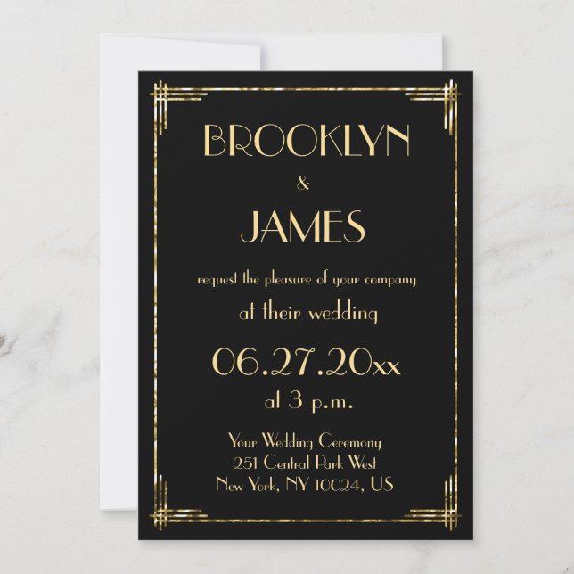 Golden Foil und Black Art Deco Einladungen für Hoc (Vorderseite)