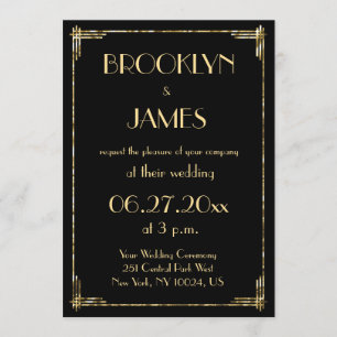 Golden Foil und Black Art Deco Einladungen für Hoc