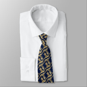 Golden Foliage Wreath Navy Blue Wedding Krawatte