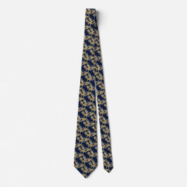 Golden Foliage Wreath Navy Blue Wedding Krawatte