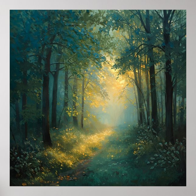Golden Forest Path – Tranquil Nature Landscape Art Poster (Vorne)