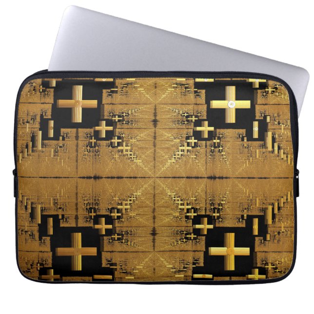 Golden Fraktal Crosses Laptopschutzhülle (Vorderseite)
