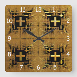 Golden Fraktal Crosses Quadratische Wanduhr