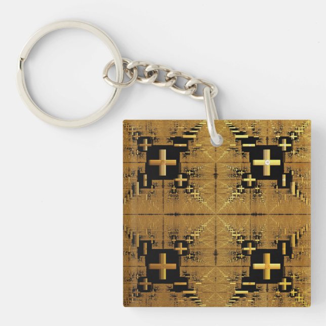 Golden Fraktal Crosses Schlüsselanhänger (Vorderseite)