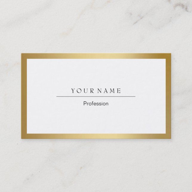 Golden Frame Minimal White Metallic Business Card Visitenkarte (Vorderseite)