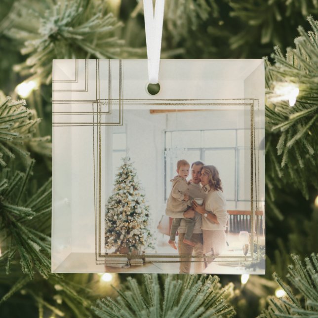 Golden Frame Photo Christmas Personalized Ornament Aus Glas (Insitu)
