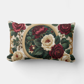 Golden Frame Rosen Kissen - Elegant Burgunder Crem