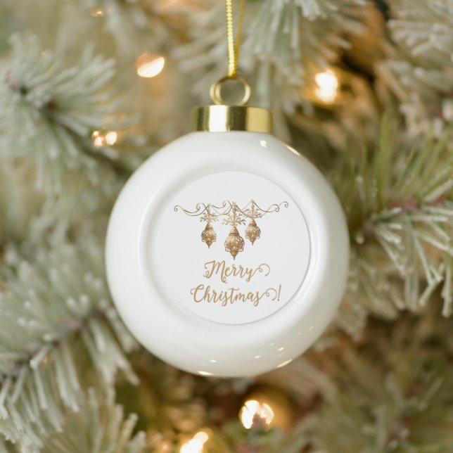 Golden Frohe Weihnachten Keramik Kugel-Ornament (Baum)
