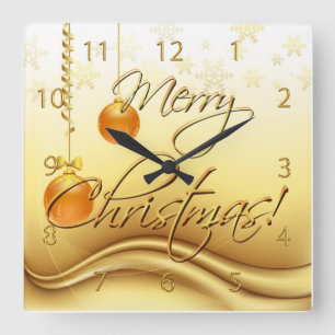 Golden Frohe Weihnachten Quadratische Wanduhr