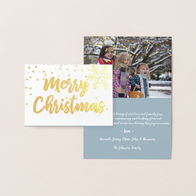 Golden Frohe Weihnachts-Script-Foto Herz-Schnee Folienkarte (Anzeige)