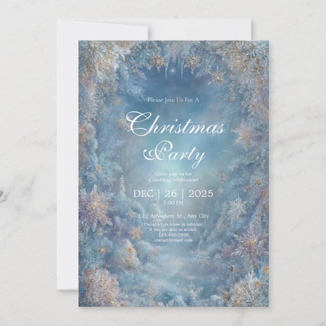 Golden Frost Winter Floral Wedding Einladung (Vorderseite)