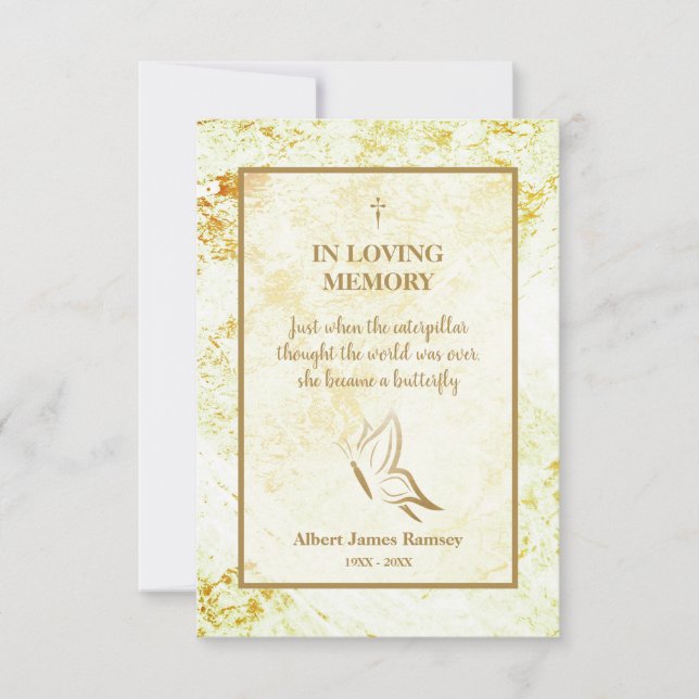Golden Funeral Butterfly Motivational Quote Mitteilungskarte (Vorderseite)