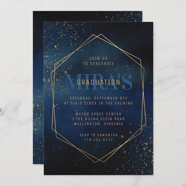 Golden Galaxy Graduation Invitation (Devant / Derrière)
