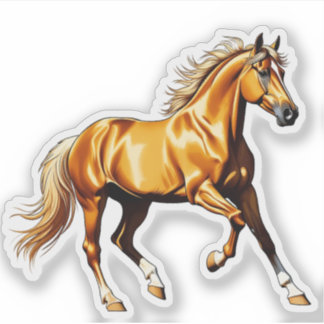Golden Galloping Horse Sticker Illustration