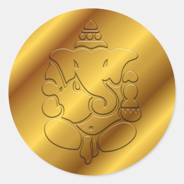 Golden Ganesha Runder Aufkleber (Vorderseite)