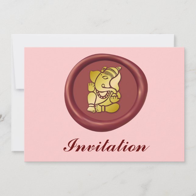 Golden Ganesha über das Siegel "Red Wax" Einladung (Vorderseite)