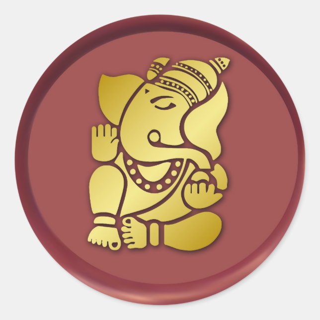 Golden Ganesha über das Siegel Roter Wachs Runder Aufkleber (Vorderseite)
