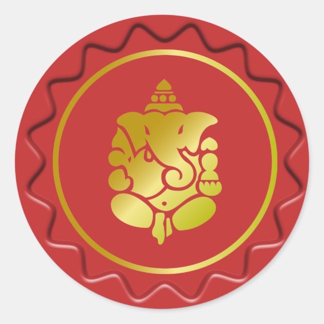 Golden Ganesha über das Siegel Roter Wachs Runder Aufkleber (Vorderseite)