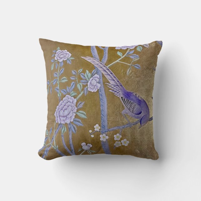 Golden Garden Chinoiserie Lila Garten Kissen (Vorderseite)
