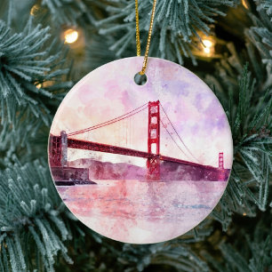 Golden Gate Bridge Aquarell bei Sonnenuntergang Keramik Ornament