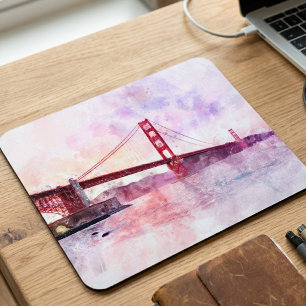 Golden Gate Bridge Aquarell bei Sonnenuntergang Mousepad