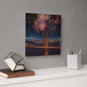 Golden Gate Bridge Feuerwerk Unabhängigkeitstag, Quadratische Wanduhr