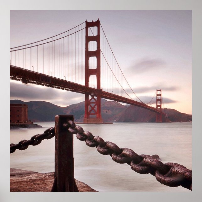 Golden Gate Bridge gegen Berge Poster (Vorne)