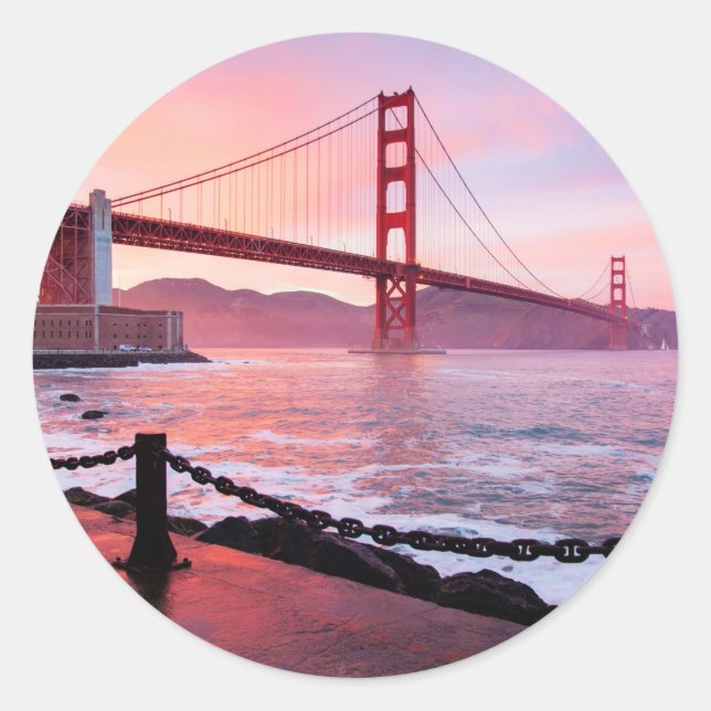 Golden Gate Bridge, landschaftliches Foto, Runder Aufkleber (Vorderseite)