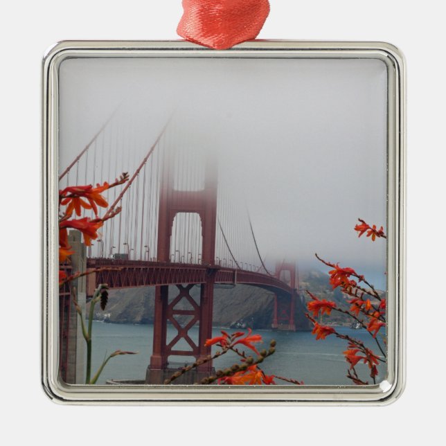 Golden Gate Bridge mit Orange Blume Ornament Aus Metall (Vorne)