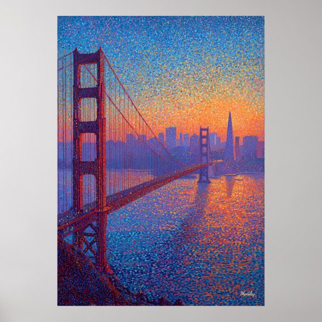 Golden Gate Bridge Pointillism San Francisco Poster (Vorne)