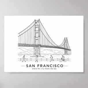 Golden Gate Bridge San Francisco Linienkunst Poster