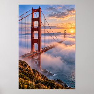Golden Gate Bridge Sonnenaufgang Nebel San Francis Poster